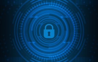 Digital representation of cybersecurity with a lock symbol.